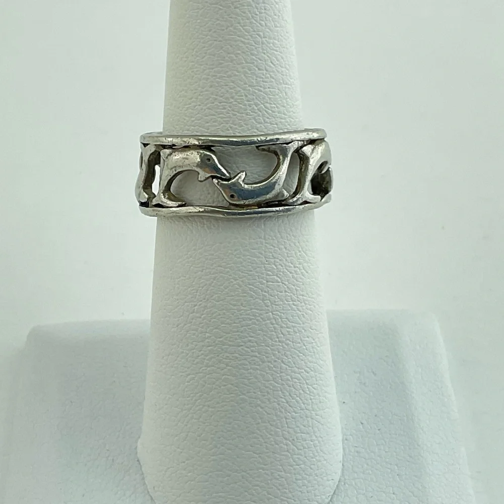 Vintage Silver Dolphin Ring Size 6 Open Work BoHo Beach Ocean Core Sea Punk